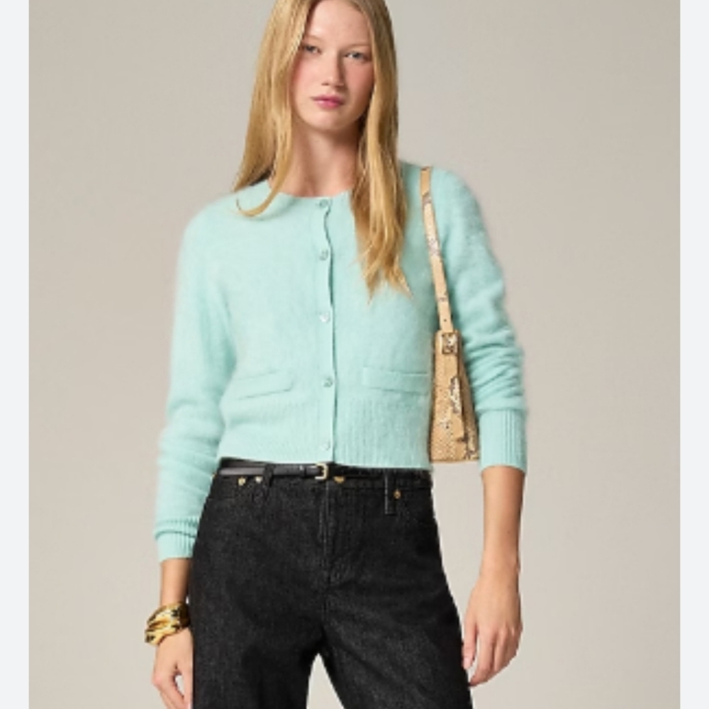 J Crew Brushed cashmere cropped cardigan CE680 Size S $198 Retail Light Blue